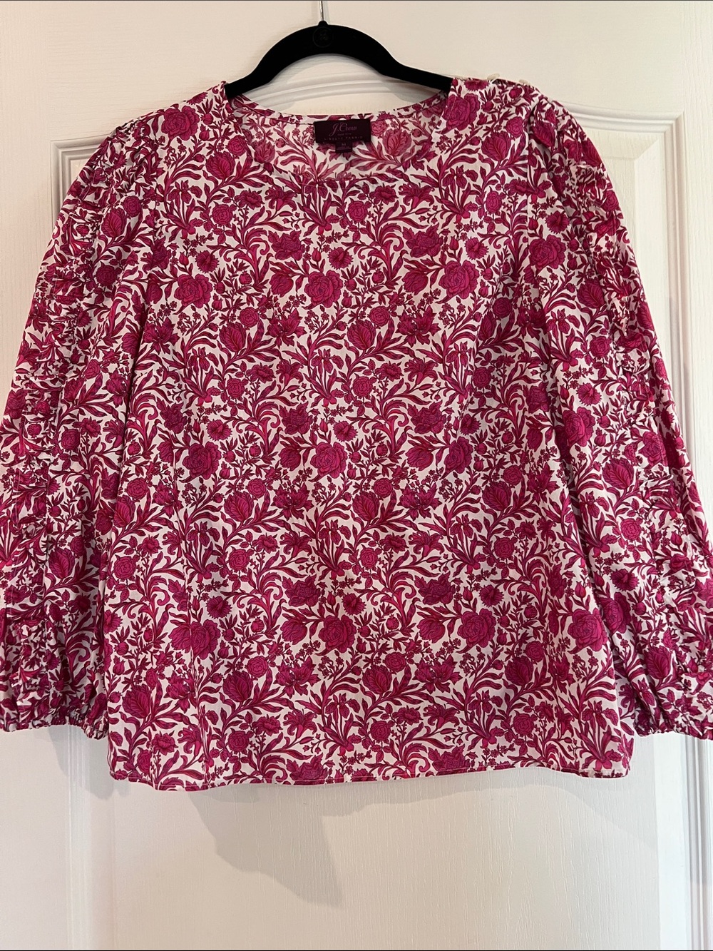J. Crew Pink Floral Embroidered Long-Sleeve Blouse